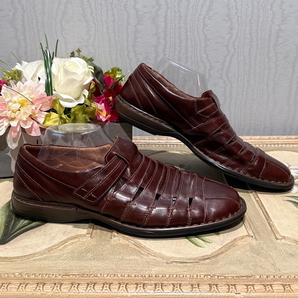 Joseph Seibel Steven Leather Fisherman Loafers Sandals Chestnut Brown EU Sz 44